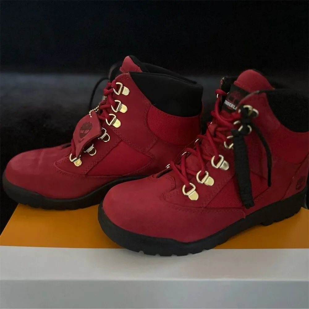 Timberland Kids 6-Inch Field Boot Red Nubuck Size 4.5 Casual Lace-Up - Picture 2 of 8